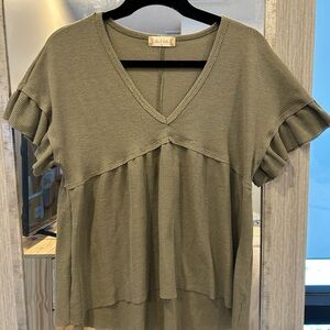 Altar'd State Sage Green V-Neck Short Sleeve Top